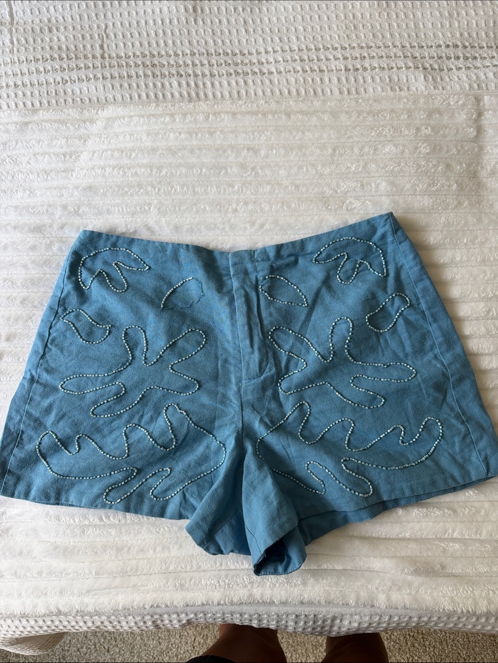 Zara Teal Blue High-Waist Embroidered Women’s Shorts